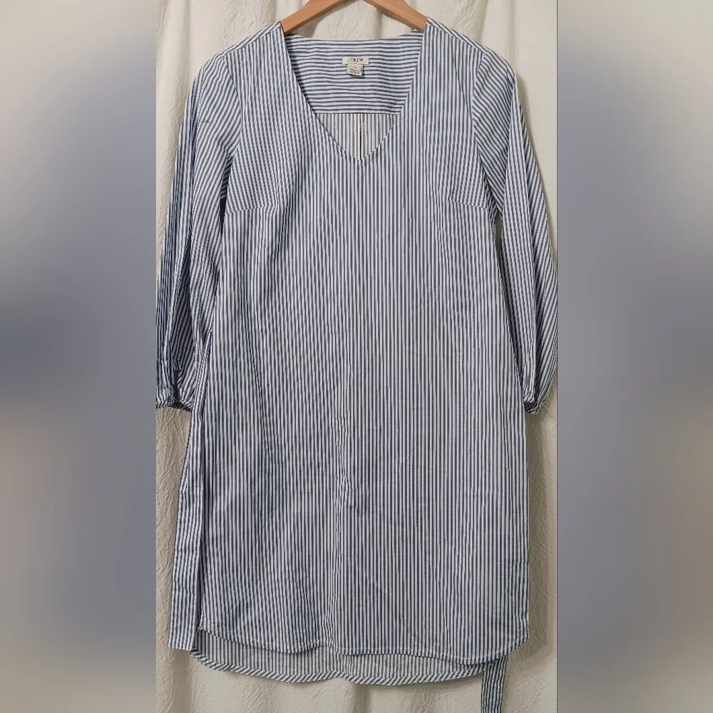 J. Crew Womens Blue Striped Belted Dress Size XS
